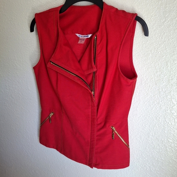 Peter Nygard Red Peplum Mermaid Zipup Pocket Sleeveless Vest Small - Picture 2 of 6